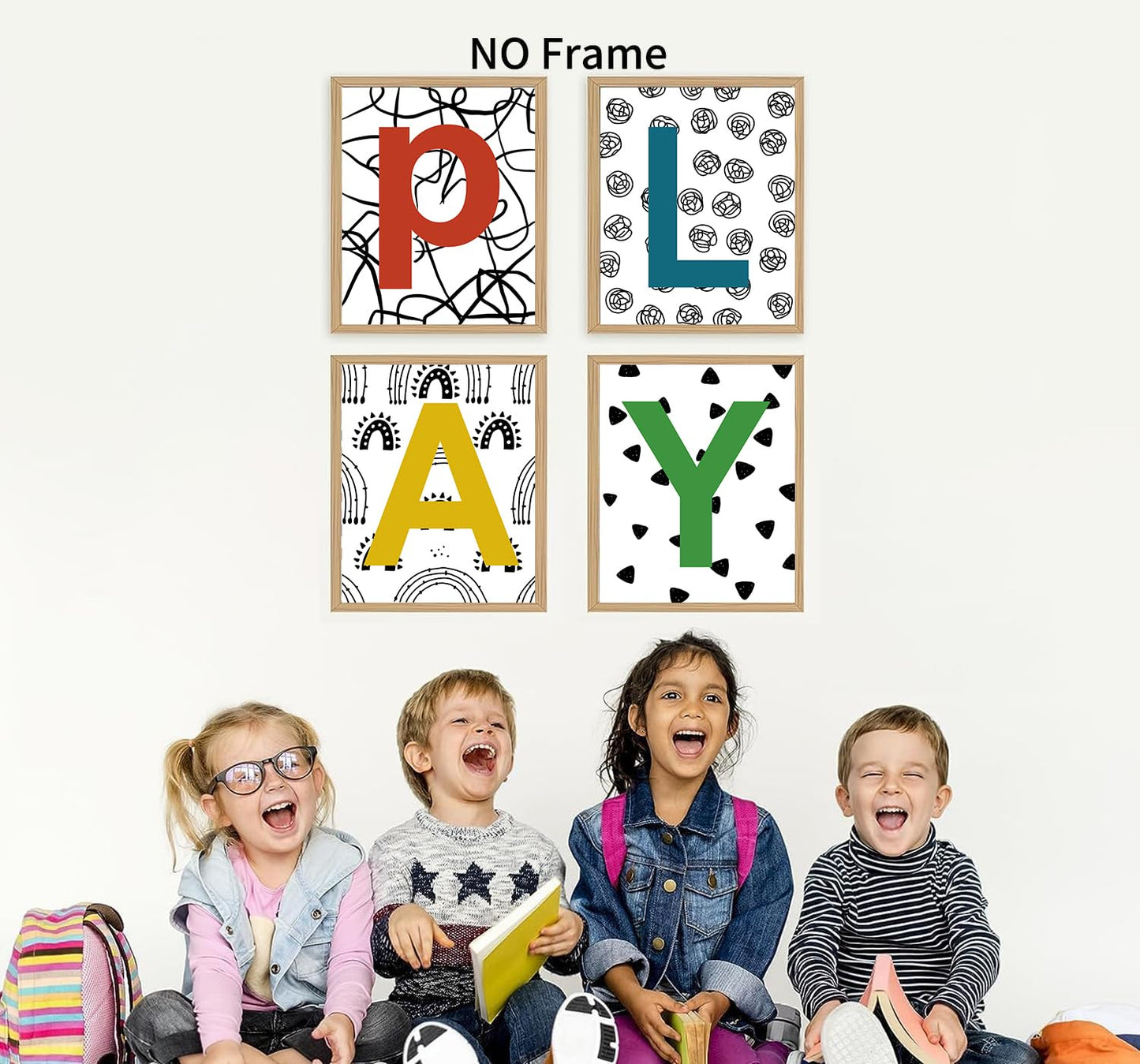 XUCVSPANTING Playroom Sign Nursery Wall Prints Boho Play Room Sign Canvas Posters for Nursery Bedroom Kids Room Decor Reading Corner Decorations,Set of 4(8"x10"inch,Unframed).