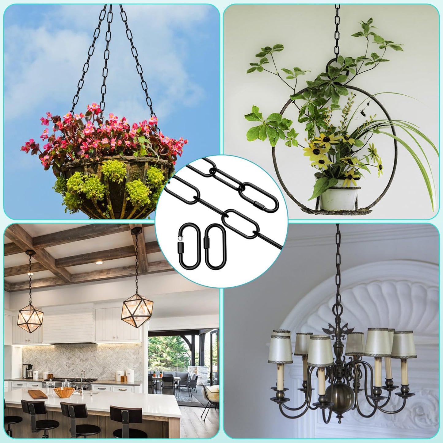 3 Feet Industrial Black Light Fixture Chain, Plant Hanging Chain, with Detachable Link, Maximum Load is 60 Pounds