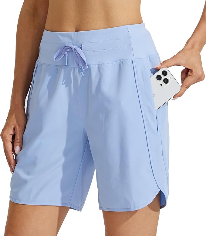 Willit Women's 7" Athletic Running Shorts Long Workout Hiking Shorts Quick Dry High Waisted Active Zipper Pocket(Small)