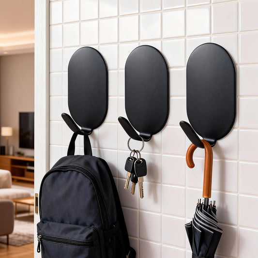 10 Pcs Metal Hooks, Adhesive Hooks for Hanging, Key Hooks, Wall Hooks, Command Hooks, Coat Hooks, Door Hooks, Towel Hanger, Picture Hanger, Storage Hooks, Utility Hooks for Bathroom, Kitchen (Black)