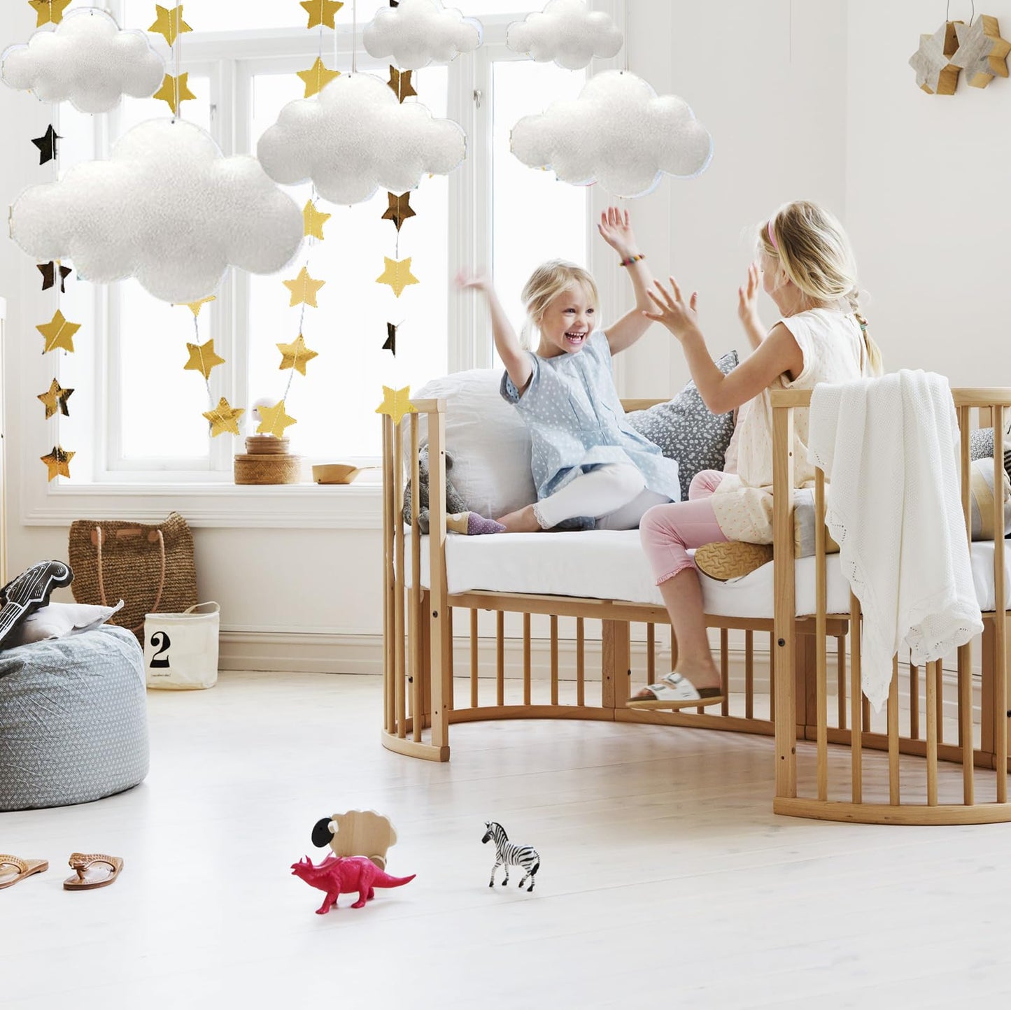LYCRAFTS 11Pcs 3D Cloud Decoration Hanging Clouds from Ceiling Classroom White Felt Clouds Ornaments with Stars Garland for Bedroom Nursery Wall Birthday Baby Shower Party