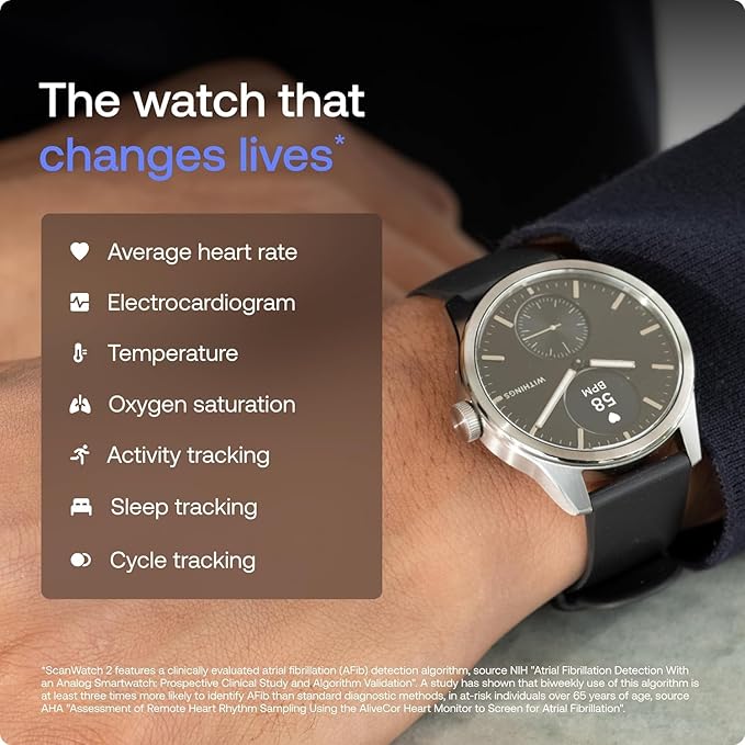 Withings ScanWatch 2 - Hybrid Smart Watch, Heart Rate Monitoring, Fitness Tracker, Cycle Tracker, Sleep Monitoring, GPS Tracker, 30-Day Battery Life, Android & Apple Compatible, HSA/FSA