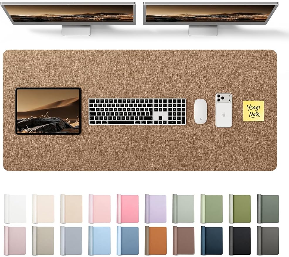 YSAGi Leather Desk Pad Protector, Office Desk Mat, Large Mouse Pad, Non-Slip PU Leather Desk Blotter, Laptop Desk Pad, Waterproof Desk Writing Pad for Office and Home (Shiny Bronze, 47" x 17")