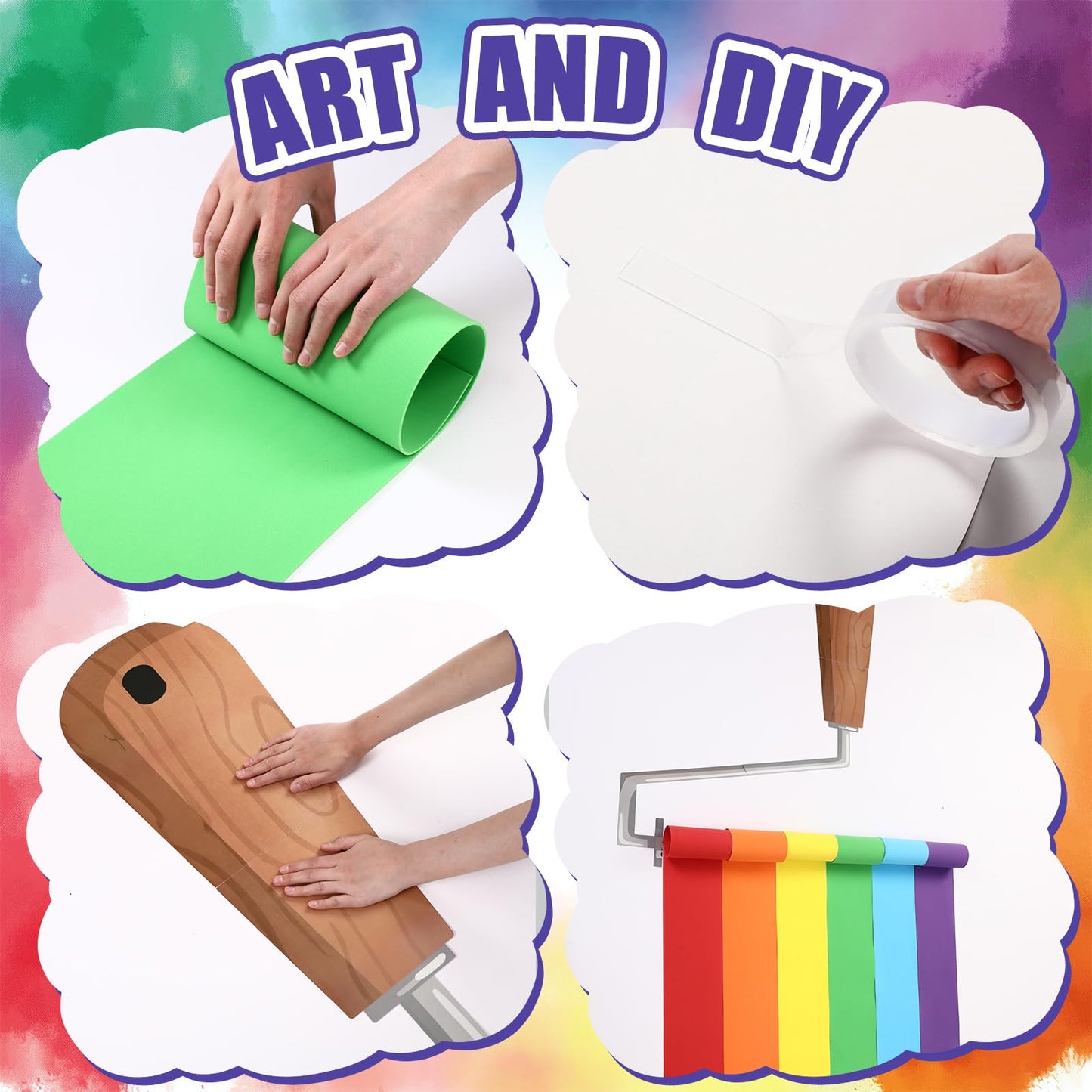Eaasty 90 Inches 3D Art Painting Classroom Wall Decor Rainbow Paint Party Bulletin Board Decorations Set DIY Paint Brush Cutout Rainbow EVA Back to School Decoration for First Day of School Chalkboard