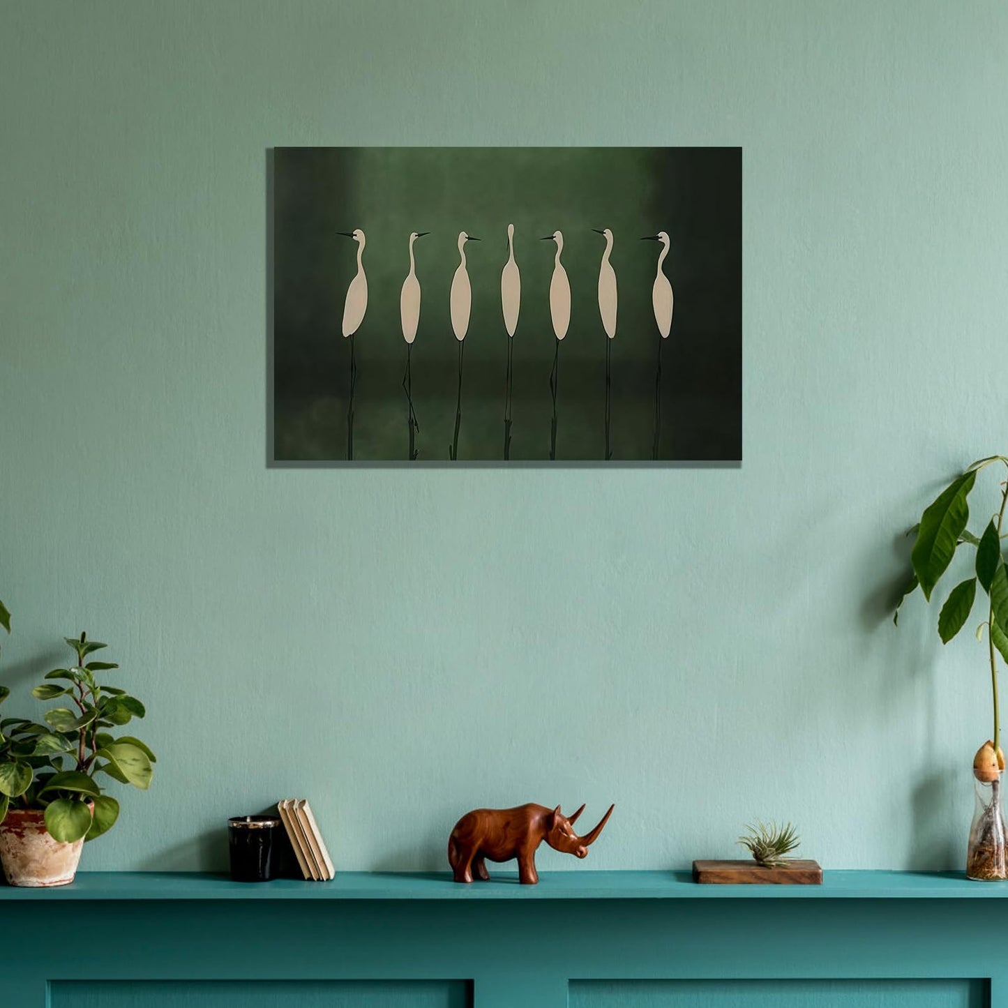 ALMLZL Egret Canvas Wall Art Elegant White Birds Heron Poster Minimalist Coastal Bird Silhouette Print Modern Peaceful Nature Wildlife Wall Decor Bedroom Living Room Library Office Framed 12x16 Inch