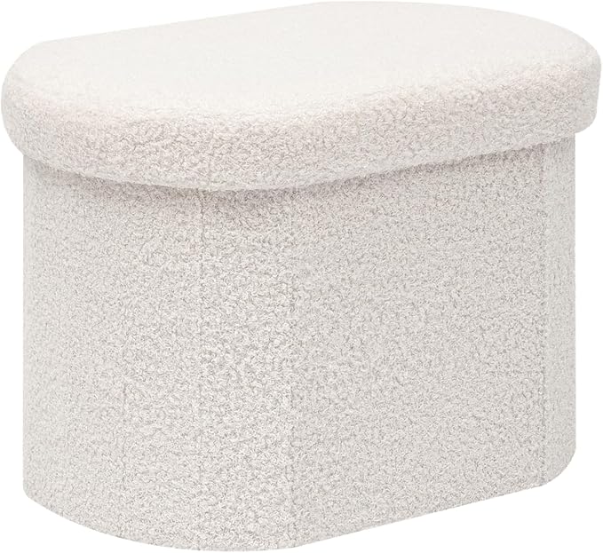 B FSOBEIIALEO Storage Ottoman for Dorm Room, Boucle Folding Storage Ottoman Foot Rest, 16.14 Inches Small Collapsible Ottoman Cube for Living Room White Cream