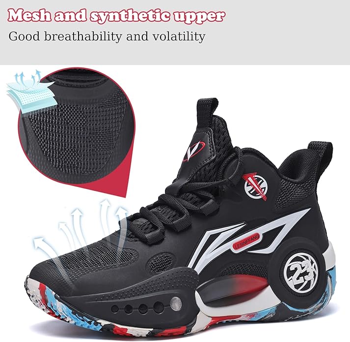 JMFCHI Kids Basketball Shoes High-top Sports Shoes Sneakers Durable Lace-up Non-Slip Running Shoes Secure for Little Kids Big Kids and Boys Girls