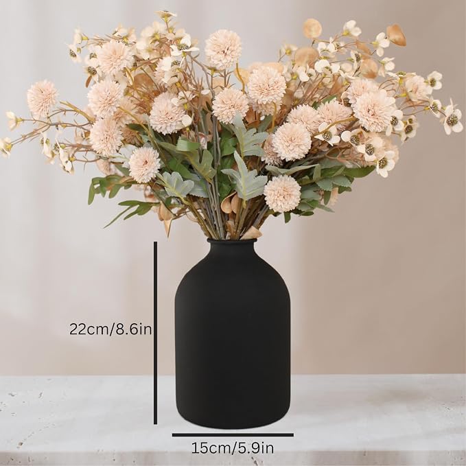 Large Black Vase for Flowers Decor Living Room - 8.6in Tall, Matte Black Arlo Vase for Dining Coffee Table Centerpieces, Wabi Sabi Decor, Big Decorative Modern
