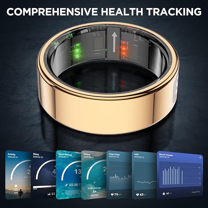 Smart Ring for Women with Display Screen, Sleep Ring for Men with Heart Rate, Fitness Tracker/Step tracker for Activity Monitoring/Steps/Calories,Wireless Charging, for iOS Android (RoseGold,12#)