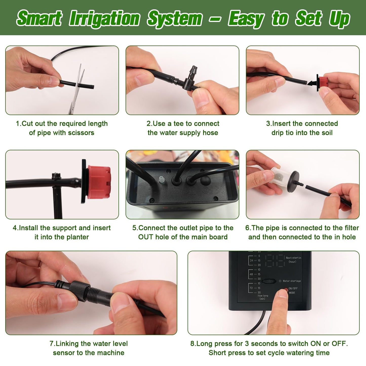 Solar Drip Irrigation System for Garden, Automatic Drip Irrigation Kit with 33FT Tubing, Solar Powered Plant Watering Device for Potted Plants, Vacation, Outdoor No Wiring Needed (10 Pots)