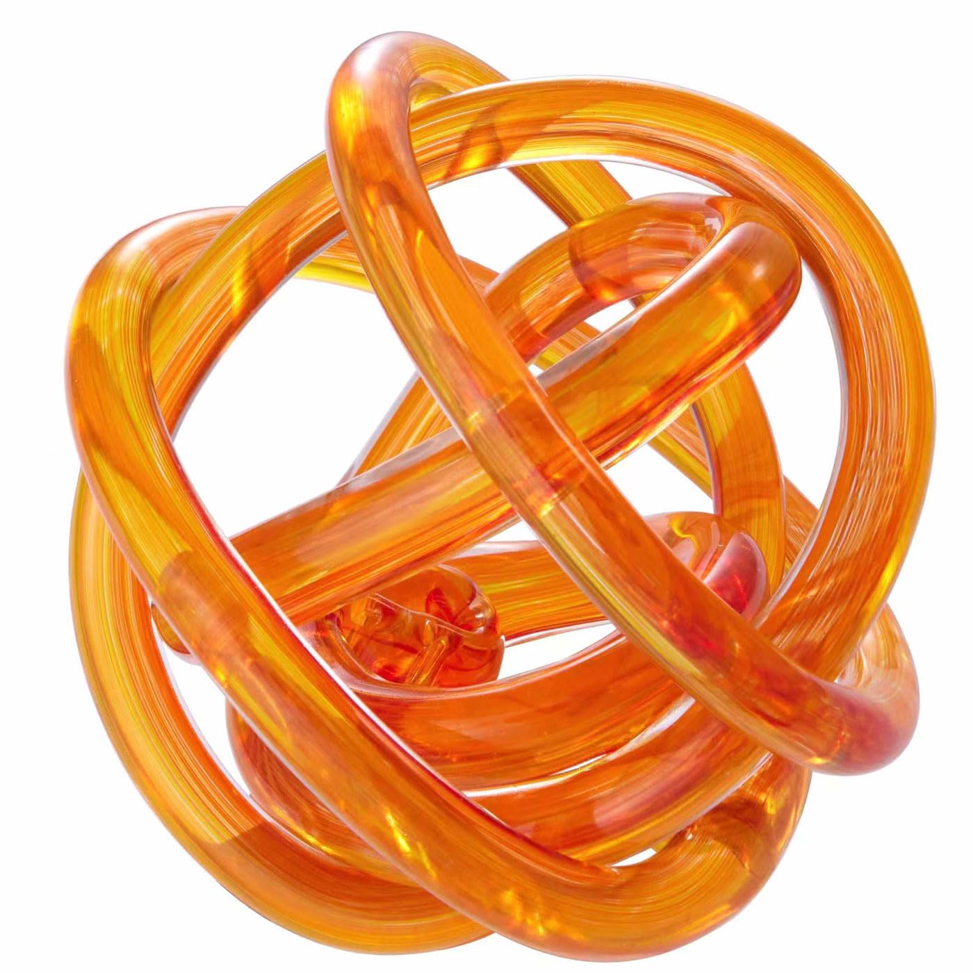 Luxury Lane Hand Blown Infinity Knot Sommerso Decorative Glass Ball for Bowls Home Decor 4 inch Tall Orbit Centerpiece Table Decoration Sculpture Ombre Red