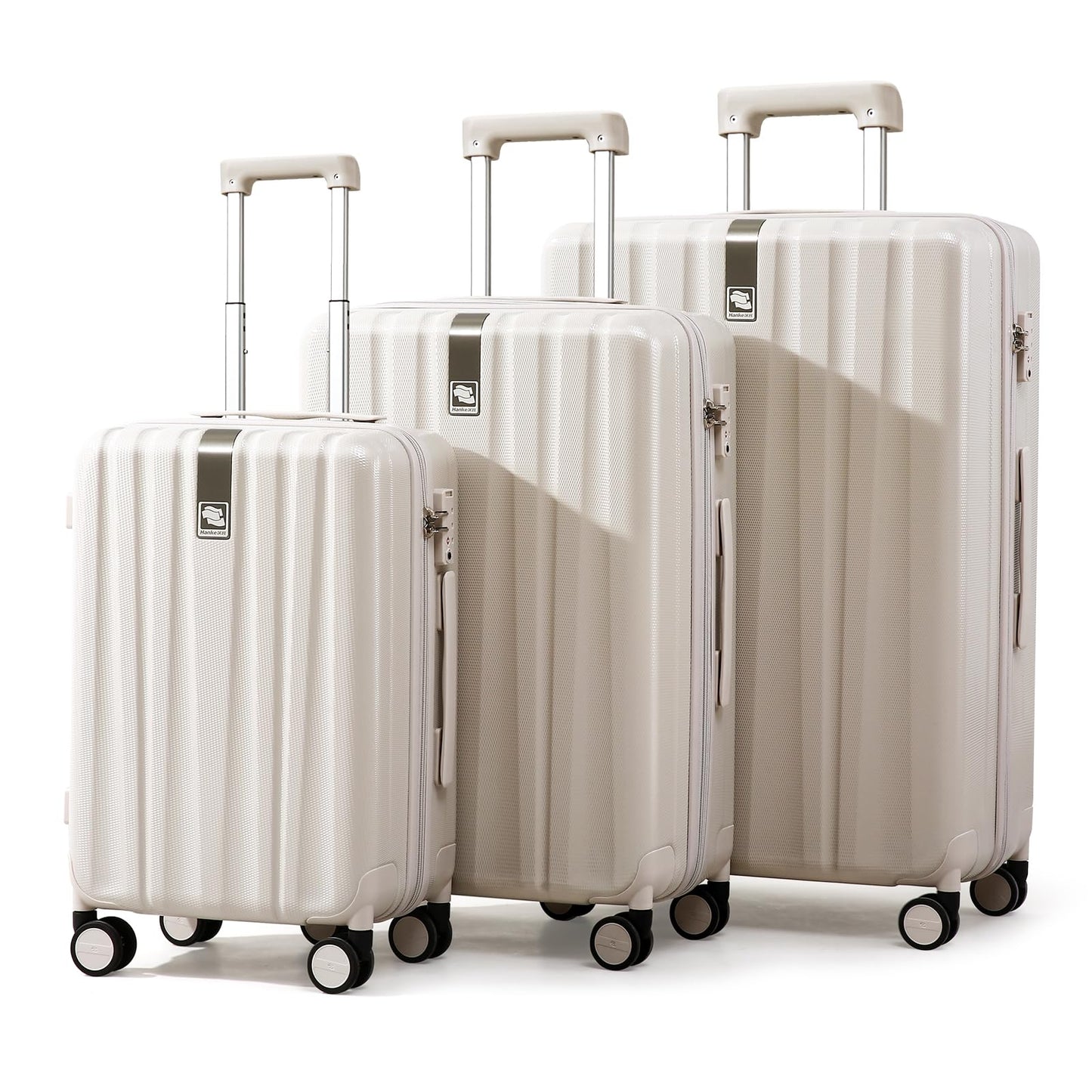 Hanke 29 Inch Luggage Suitcases with Spinner Wheels Lightweight PC Hardside Rolling Suitcase with Travel Lock, Checked-Large (Ivory White)