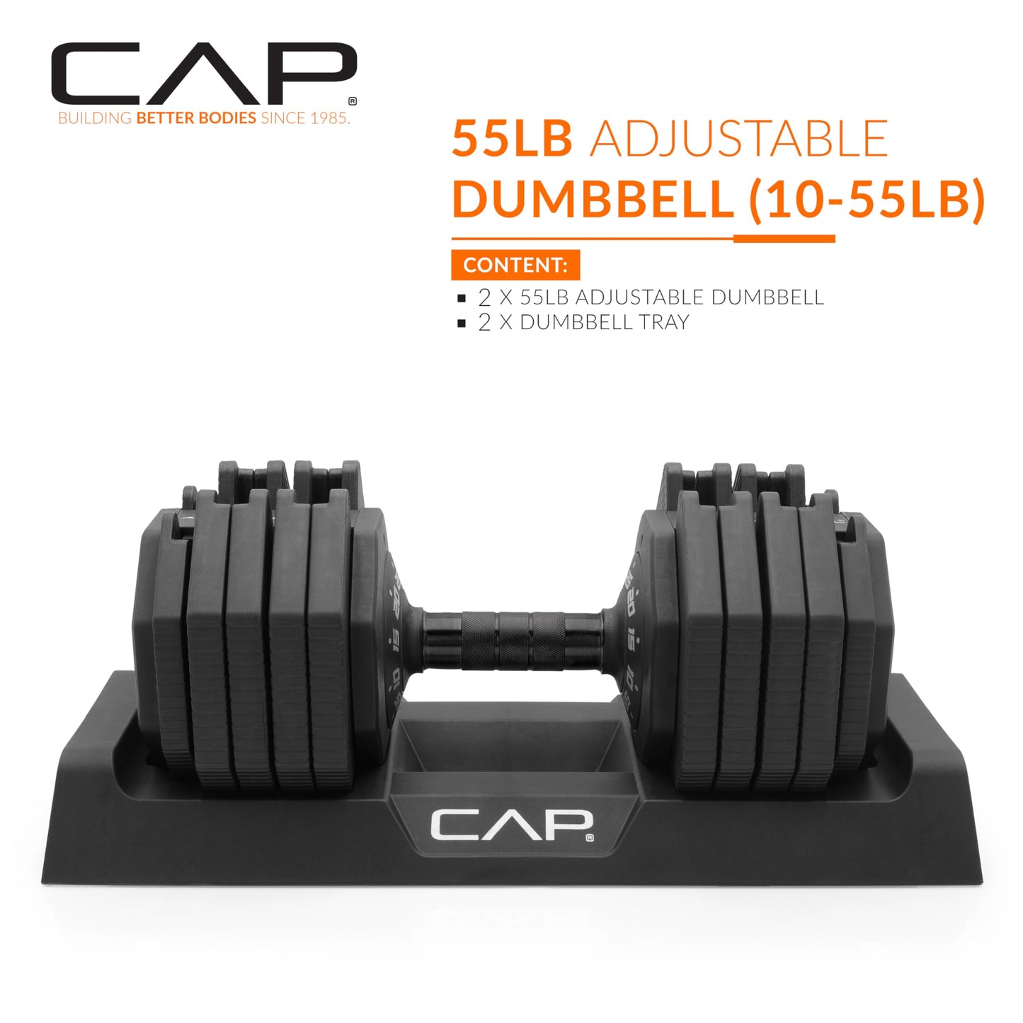 CAP Barbell 55 lb Pair of Adjustable Dumbbells with Full Rotation Black Handle