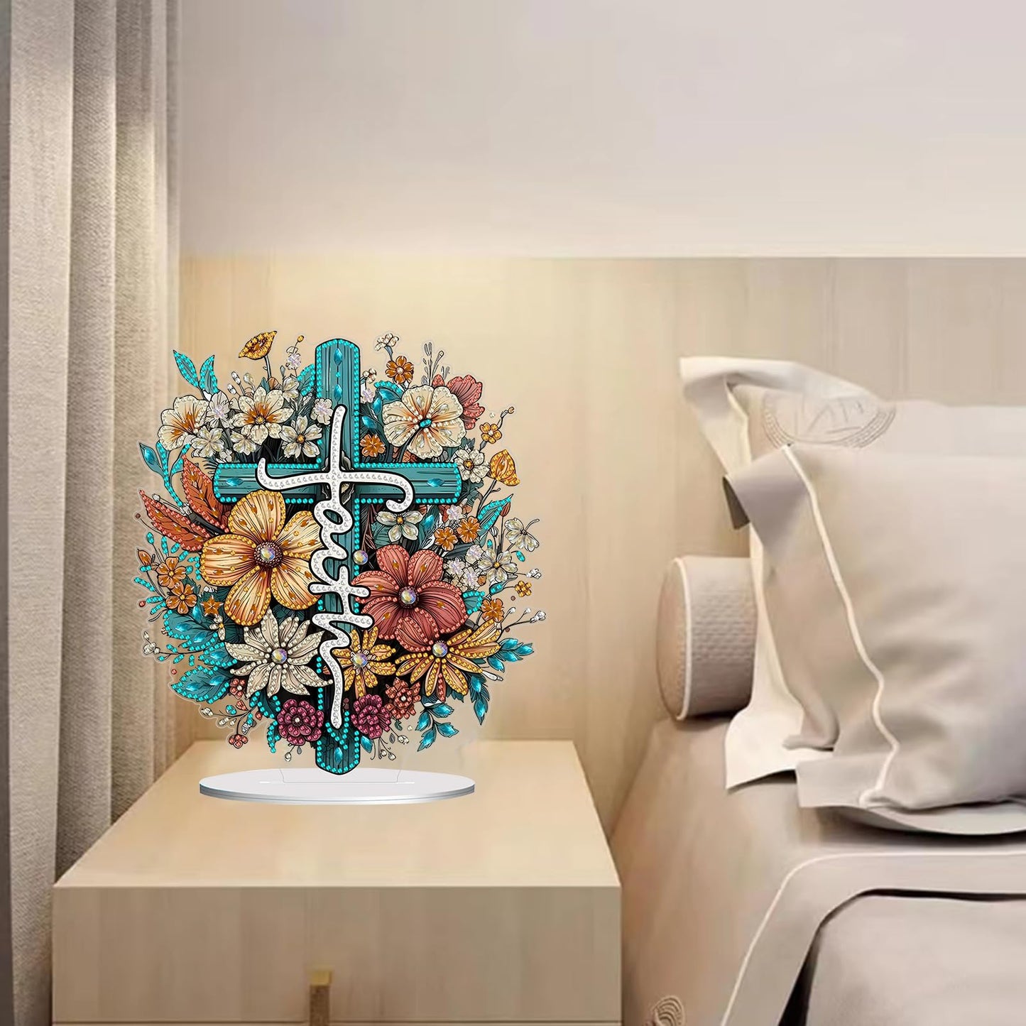 hyzsj DIY Diamond Desktop Ornament, Crystal Cross Flower Diamond Art Painting Tabletop Ornaments Single Sided, Diamond Ornament for Adult Beginner Home Office Decor Crafts Gift