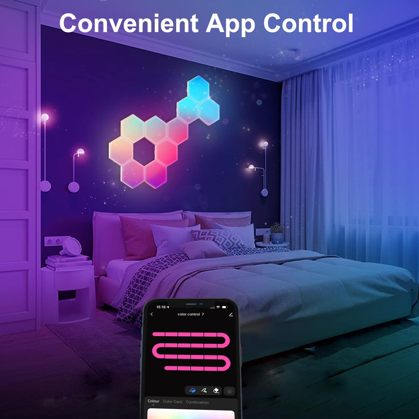 Large Hexagon LED Lights for Bedroom, Smart Home Gaming LED Wall Lights RGB-IC Gaming Room Decor Work with Alexa Google Assistant, Voice/App Control, Music Sync, DIY Modular Light Panels, 10 Pack