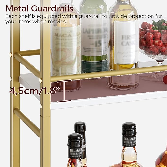 MAHANCRIS Bar Cart for The Home, 3-Tier Drink Cart on Wheels, Home Bar Serving Cart, Mini Bar Cart for Small Space, Rolling Kitchen Carts for Bar, Kitchen, Dining Room, Gold RCJW4001