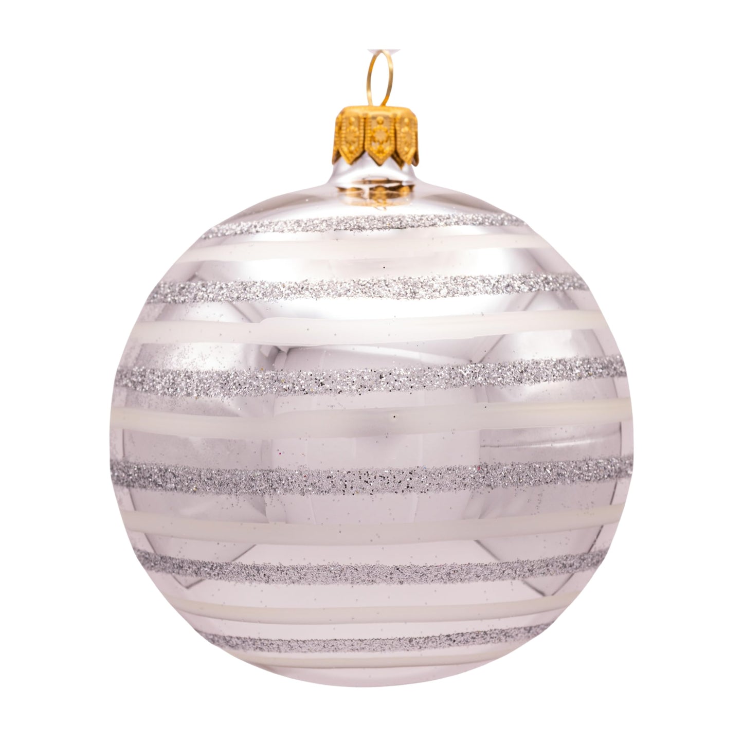 Luxury Handcrafted European Glass Christmas Ball Ornaments - Set of 6 - Silver & White - Satin & Shine - 8 cm - Mouth-Blown & Hand-Painted