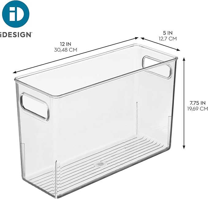 iDesign Tall Plastic Storage Bin with Handles, Set of 2, Clear | For Fridge or Freezer, Made in USA