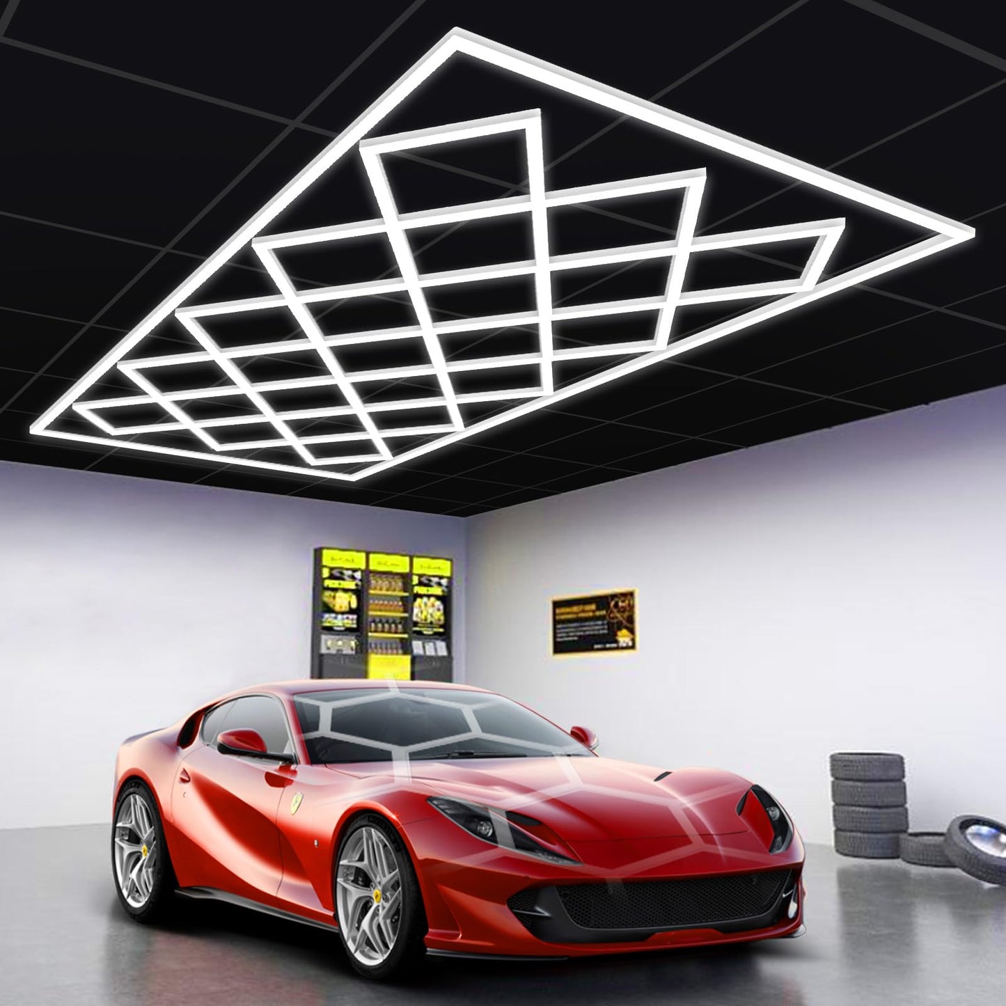 Ofenrd Large Hexagon Garage Lights 23 Hex Ultra-Bright Led Lights New Updated Diamond Commercial Lighting for Garage Car Detailing Barber Shop Gym Warehouses Basement.