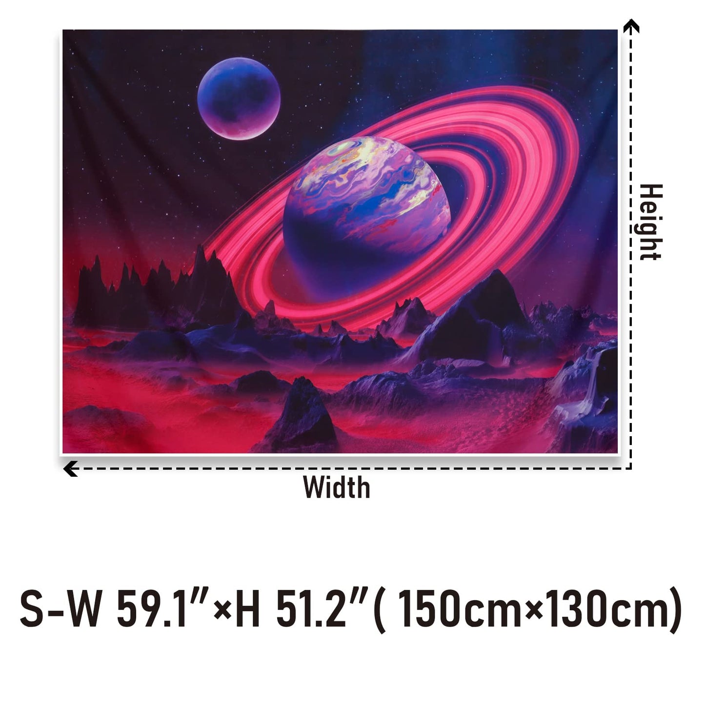 Leofanger Blacklight Trippy Planet Tapestry UV Reactive Mountain Wall Tapestries Galaxy Space Tapestry Starry Night Sky Tapestries Wall Hanging for Home Decor(51.2"x59.1")