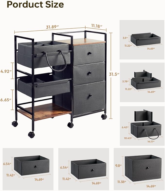 2-in-1 Baby Diaper Caddy Organizer and Storage-3 Tier Rolling Baby Cart with Dividers and Drawers, Baby Essentials for Nursery Storage, Mobile Utility Cart with Wheels Large Capacity Easy To Assemble
