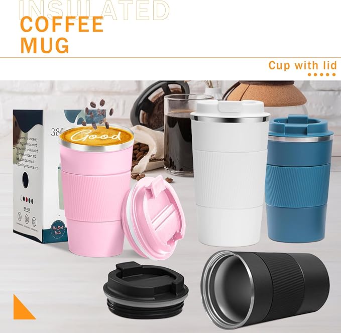 YINBAOGE Insulated Travel Coffee Mug, Spill & Leak Proof, Portable To Go Camping Stainless Steel Coffee Tumbler, Reusable Thermal Coffee Cup with Lid for Hot & Cold Drinks (Pink, 17 OZ)