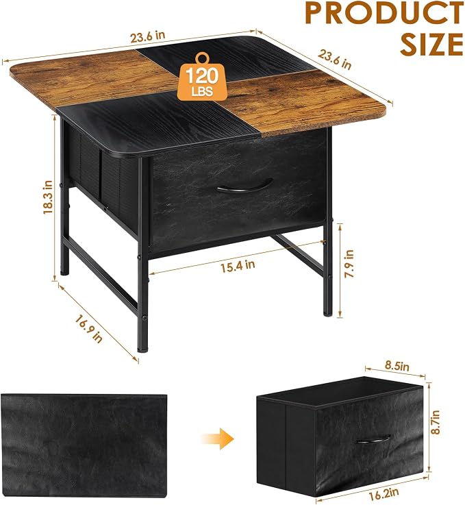 Coffee Tables for Living Room,Modern Small Coffee Table with 2 Large Storage Drawers,Wooden Square Center Table for Small Space,Apartment,Dorm,Home Office,Black Brown