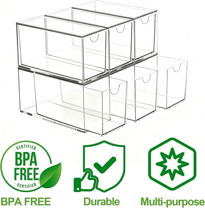 4 Pack Stackable Tea Bag Storage Organizer Drawers – Clear Acrylic Tea Bag Holder for Cabinet, Drawer, Pantry, Countertop – Kitchen Tea Storage Container