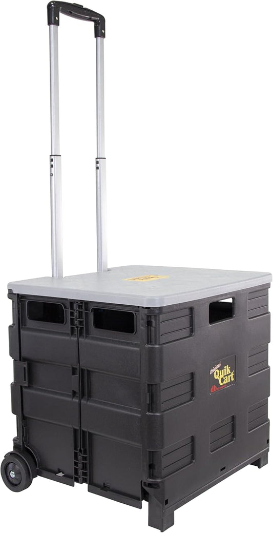 dbest products Quik Cart Collapsible Rolling Crate on Wheels for Teachers Tote Basket 80 lbs Capacity, Made from Heavy Duty Plastic and Used as a Seat, Grey