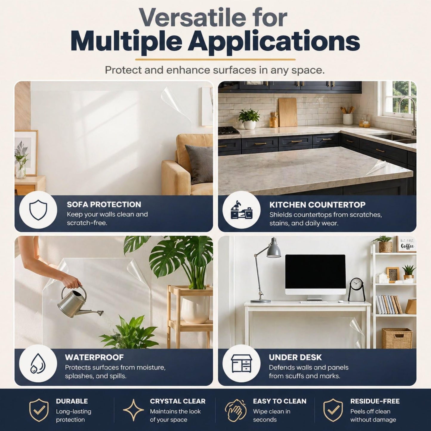Clear Contact Paper Vinyl Wrap - Plastic Self Adhesive Wall Protector Film - Transparent Kitchen Backsplash Waterproof Protective Wallpaper Covering Peel and Stick for Furniture 11.8'' X 78.7"
