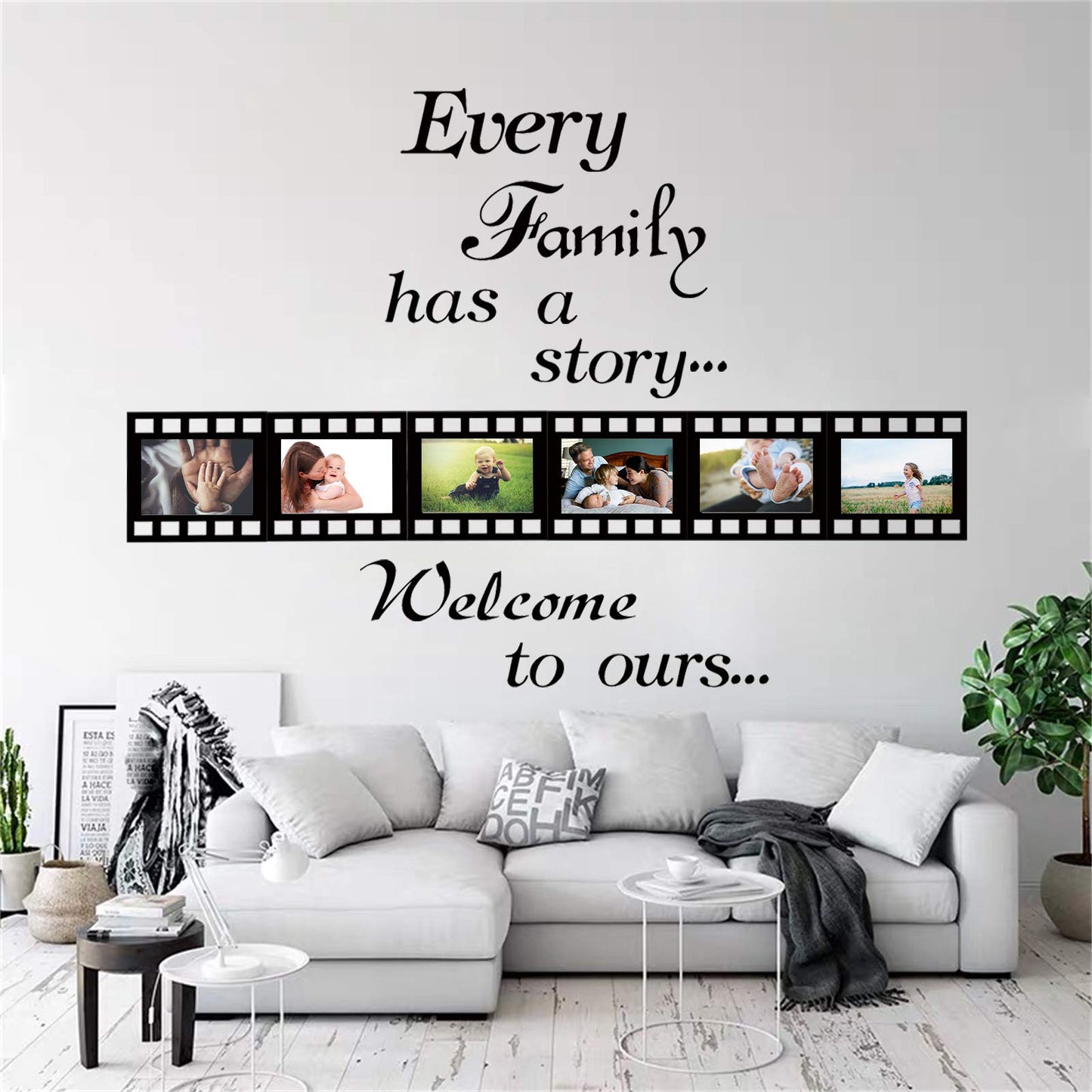 Every Family Has a Story,Family Wall Stickers Decor for Living Room,Contains 6 Pcs 4 x 6 Inch Picture Frame Inspirational Wall Decals Quotes