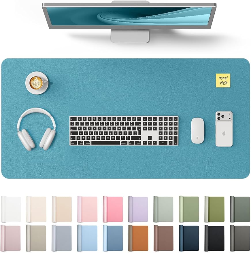 YSAGi Leather Desk Pad Protector, Office Desk Mat, Large Mouse Pad, Non-Slip PU Leather Desk Blotter, Laptop Desk Pad, Waterproof Desk Writing Pad for Office and Home (Turquoise, 31.5" x 15.8")