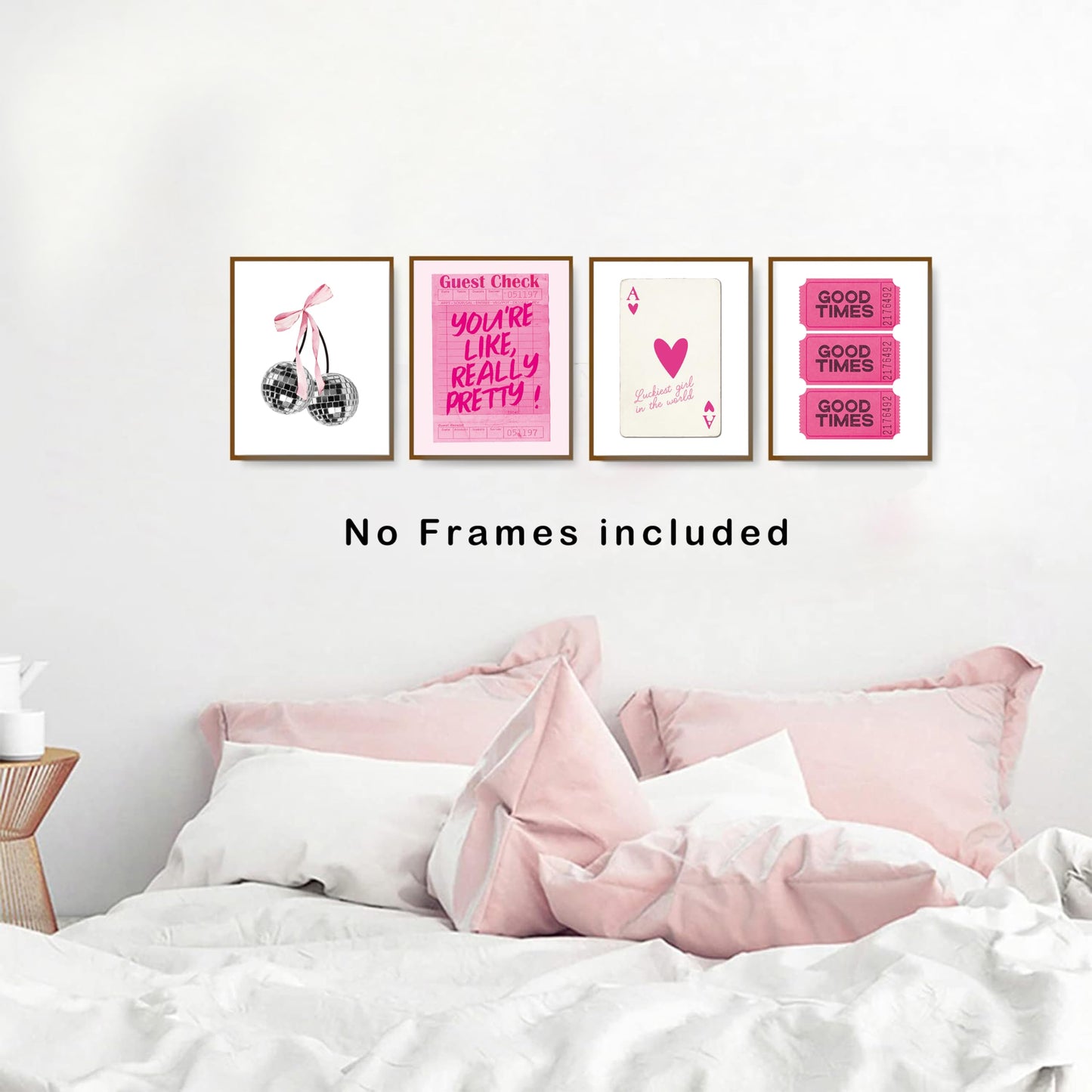 okaxscm Hot Pink Trendy Preppy Wall Art Prints Set of 4, Coquette Preppy Room Decor Aesthetic, Pink Room Wall Decor, Pink Cherry Disco Ball Wall Decor Posters for Girls Bedroom Dorm, 8x10 Unframed