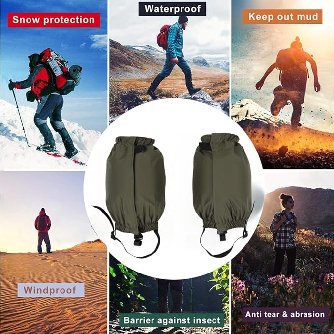 Waterproof Hiking Gaiters,Snow Boot Gaiters with Rubber Foot Strap,Lightweight and Adjustable,for Men and Women Hiking,Skiing,Mountaineering,Walking,etc.