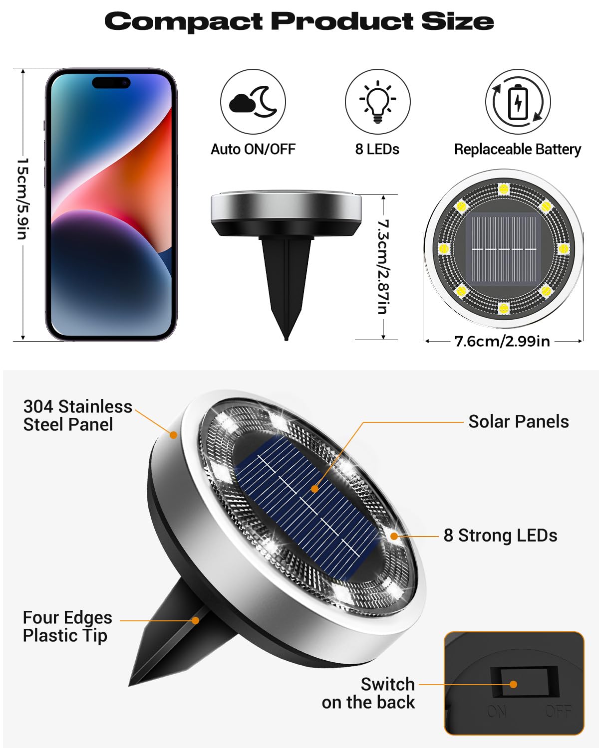 btfarm 16 Pack Solar Lights Outdoor, 8 LED Solar Ground Lights IP65 Waterproof Flat Solar Disc Light, Pathway Lights for Garden Lawn Patio Yard Path Landscape, Cool White