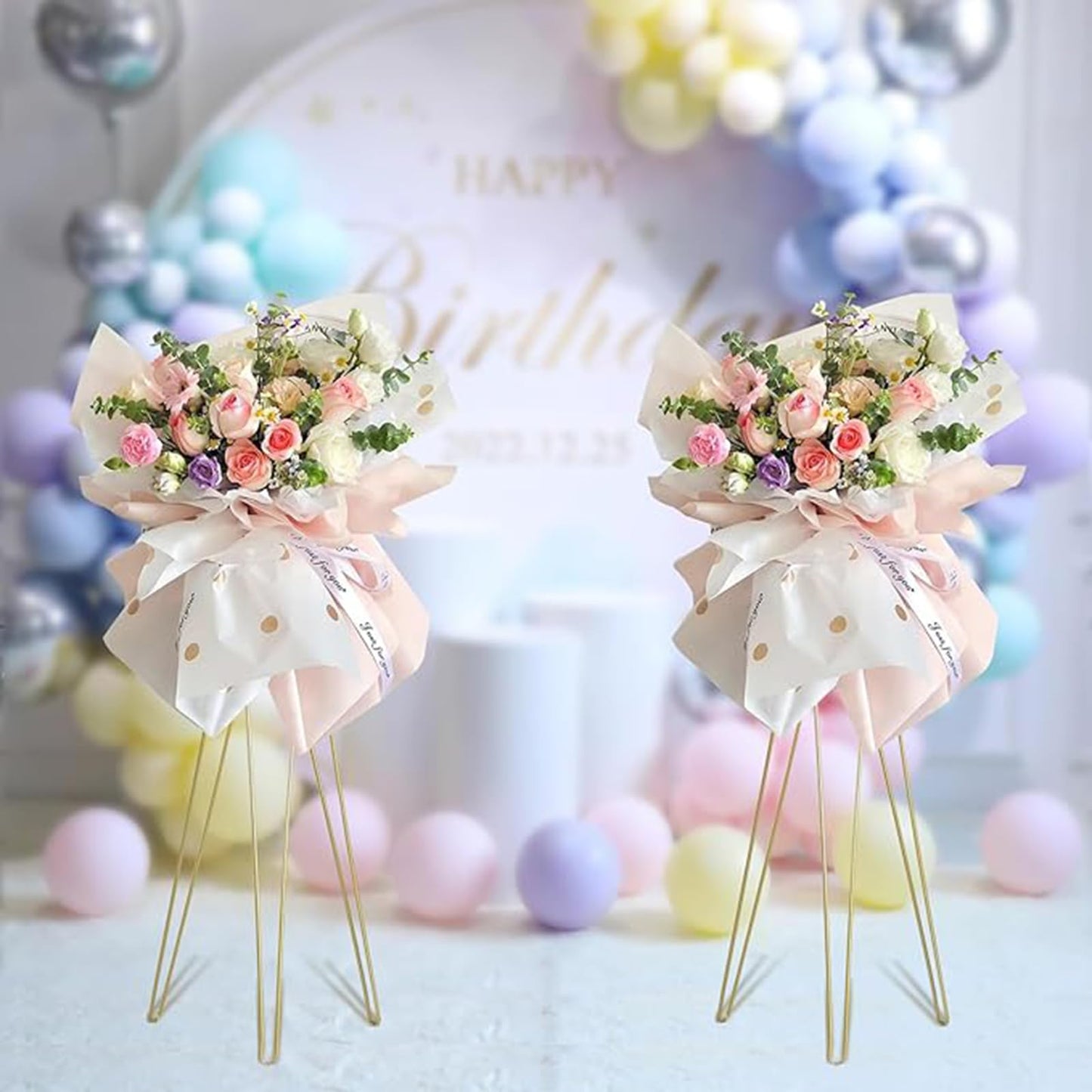 Yiqiying 2 Pcs Gold Flower Stand Display -41.3IN Flower stand for Wedding, Metal flower Display Stand for Wedding Bases Para Arreglos Florales flower Stand display gold centerpieces for wedding