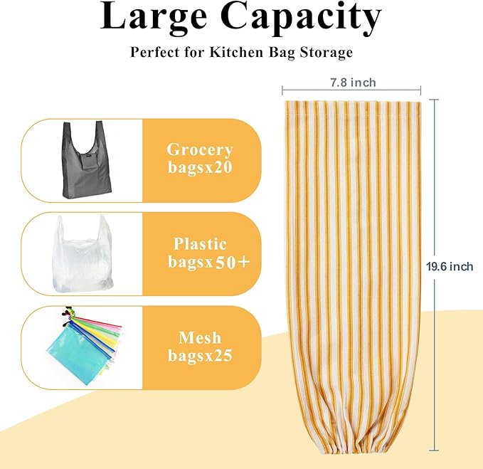 TOGETRUE Plastic Bag Holder, Wall Mount Grocery Bag Holder, Reusable Trash Bags Organizer for Home Kitchen Pantry Decor (Yellow)