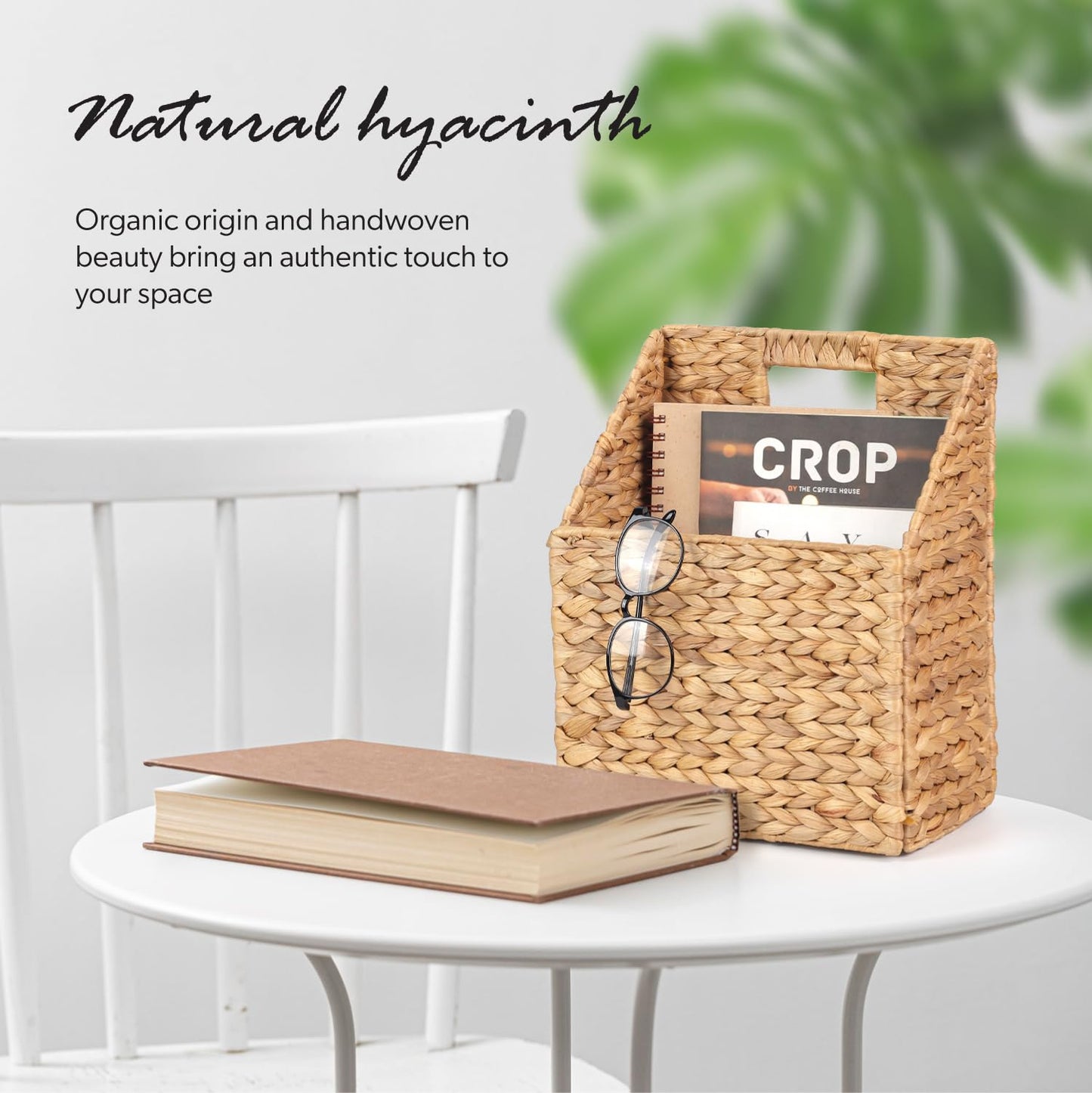 Wicker Hanging Storage Basket (10,5"Lx6,5"Wx13"H), Set of 2 Wall Baskets, Water Hyacinth Baskets, Wall Decor Hyacinth Basket Hanging for Organizing Files, Mails, Books, Magazine,...