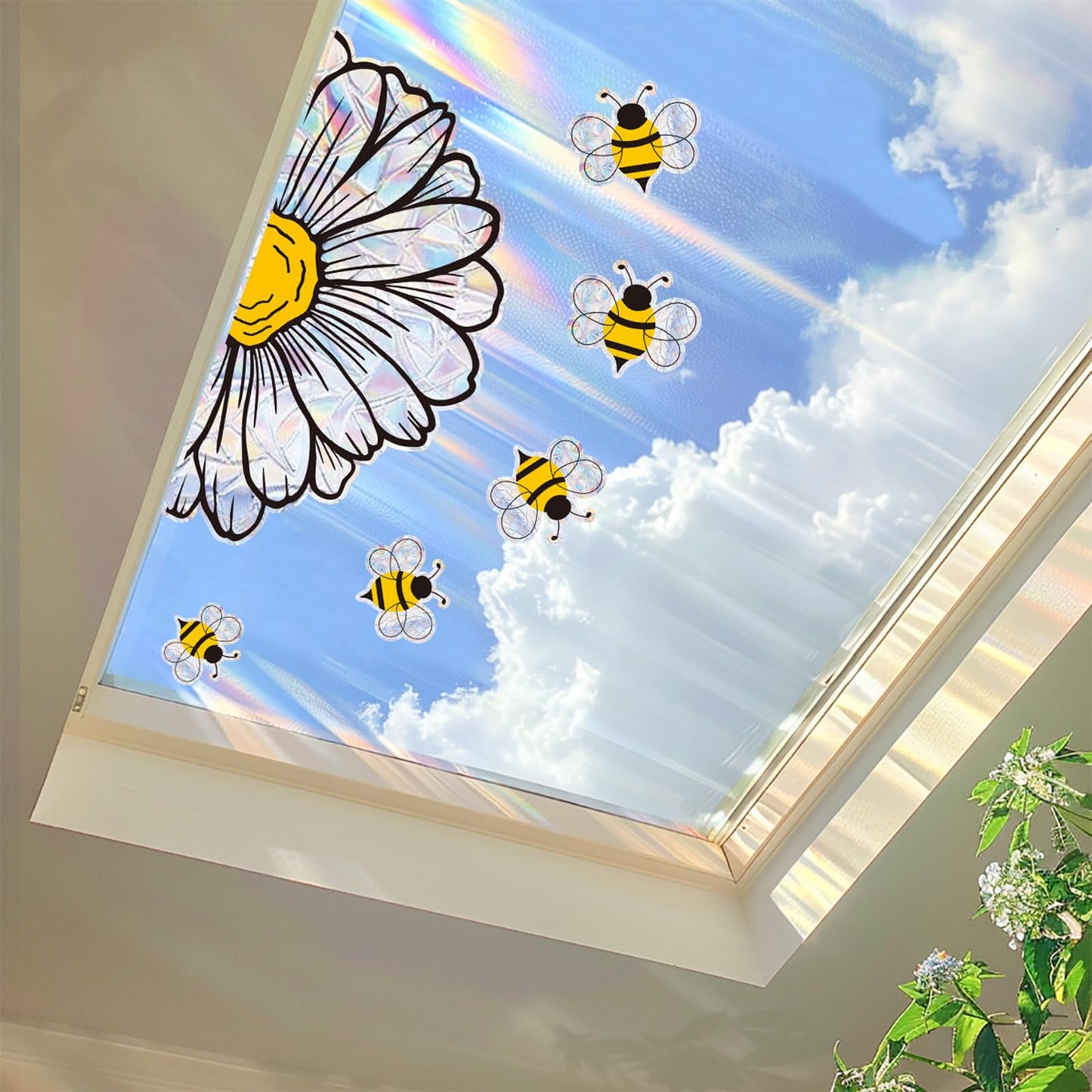 Trantranapa Bee and Sunflower Suncatchers Stickers Prism Glass Decor Anti-Collision Stickers for Birds Vinyl Window Clings Glass Decal for Home Mirror Sticker Flower Window Gels(Bee and Flower)
