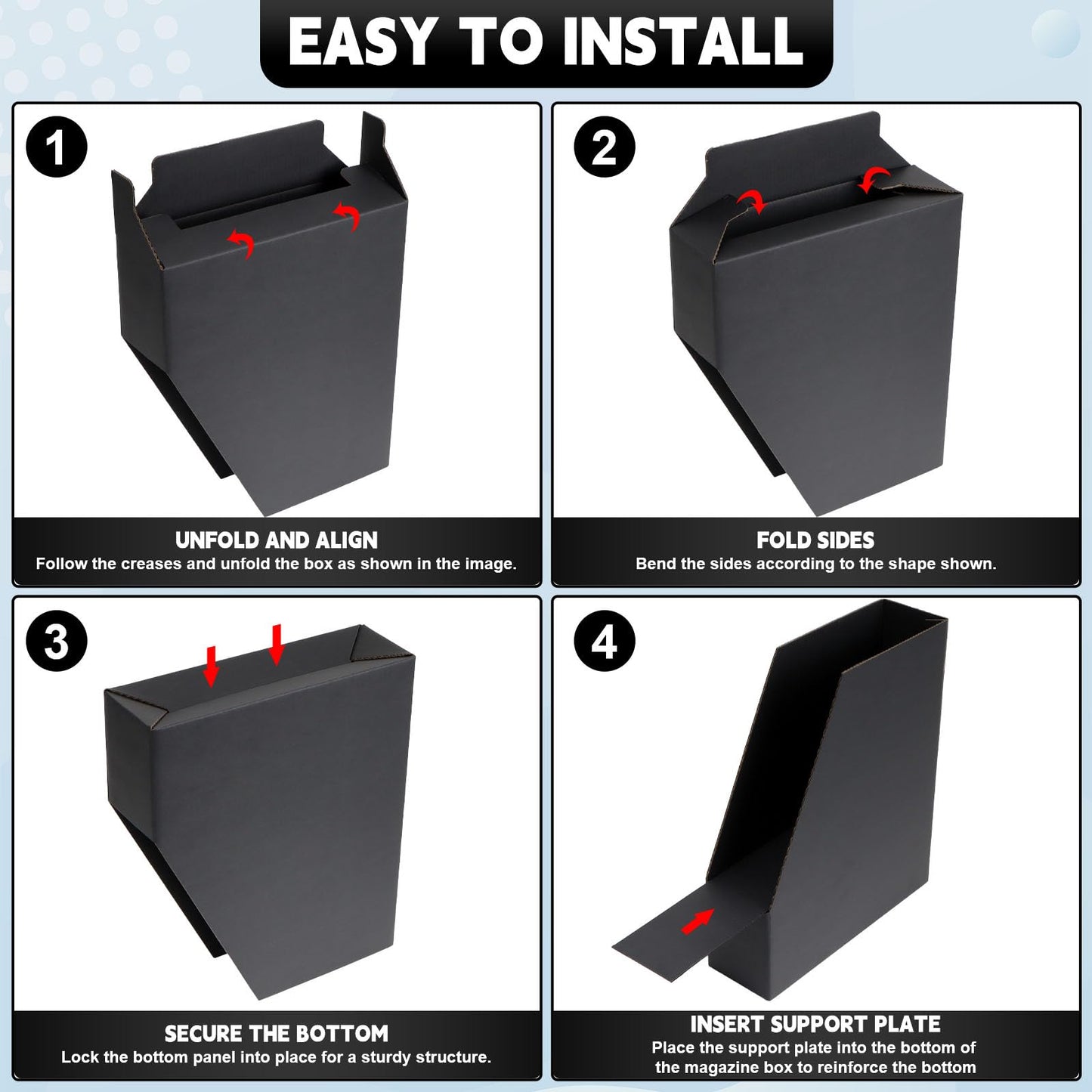 YOTINO Black Magazine Holder, 6 Pack Cardboard Magazine File Holders, Vertical Desktop File Holder Organizer, Sturdy Magazine Rack for Office, Home and Classroom