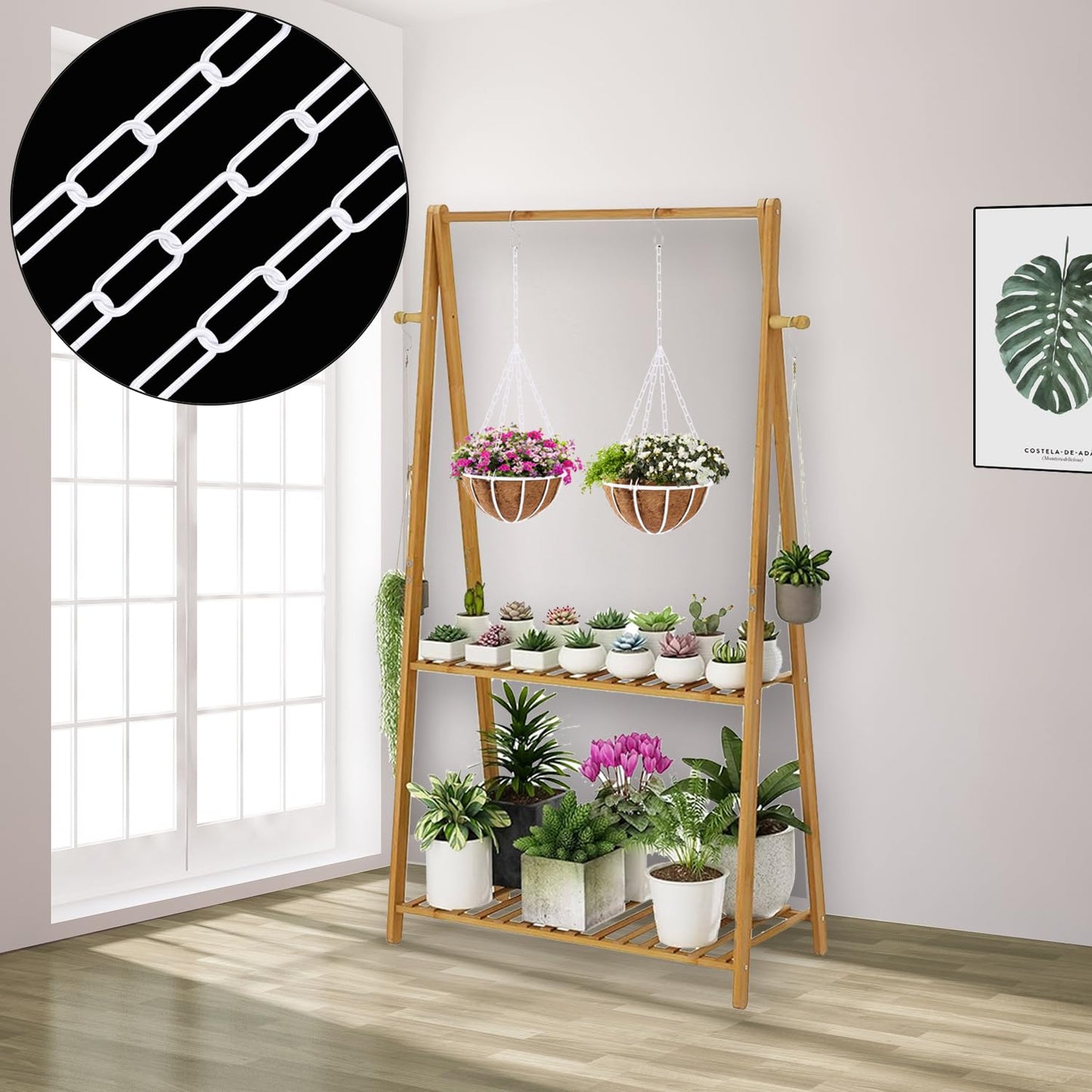 Omytie 6 Ft Heavy Duty Hanging Chain Kit with Connection Locks & Swag Ceiling Hooks for Lighting Fixture, Chandelier, Pendant, Lantern, Swag Lamp, Plant/Flower/Fruit Basket, Bird Feeder (White)