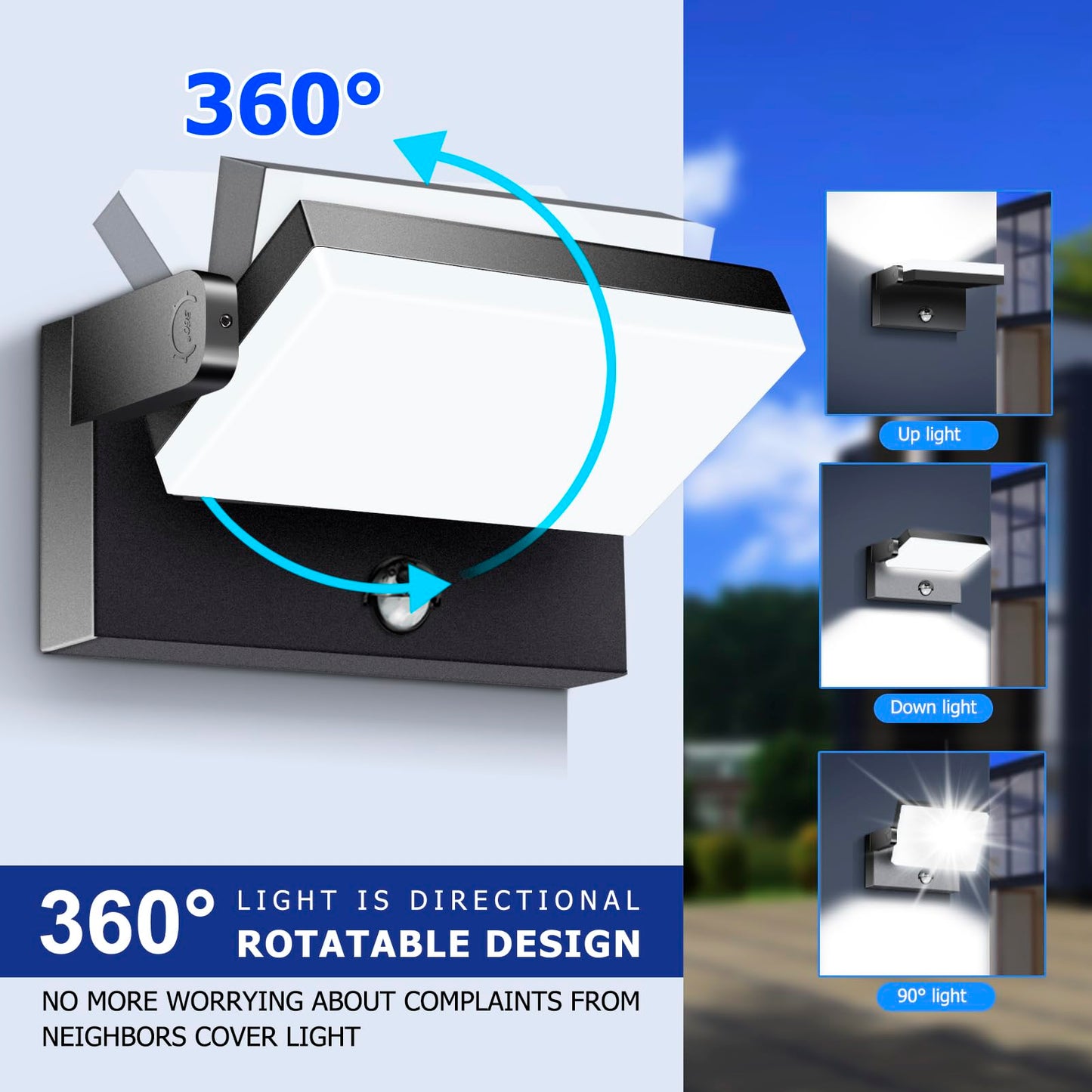 rosykite Motion Sensor Outdoor Wall Pack Lights,40W Acrylic LED Porch Lights 360 °Rotation,Waterproof 5000K/4000K/6000K Exterior Flood Wall Sconce Light for Garage