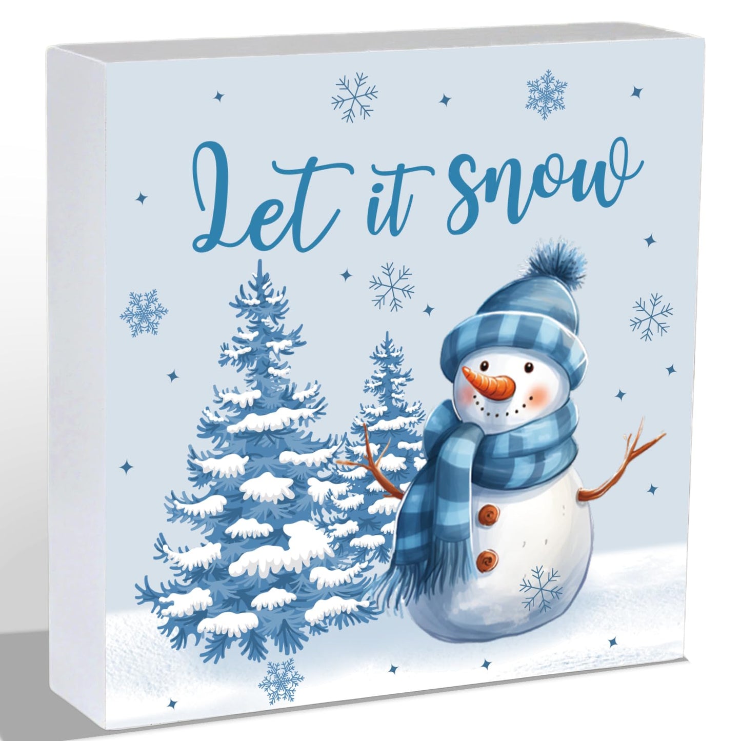 Winter Decorations Indoor Winter Decor Let It Snow Home Room Snowman Tree Office Bathroom Table Wood Box Sign Rustic Wooden Shelf Desk Decor Season Sign House Warming Gifts 5.9 x 5.9 Inch