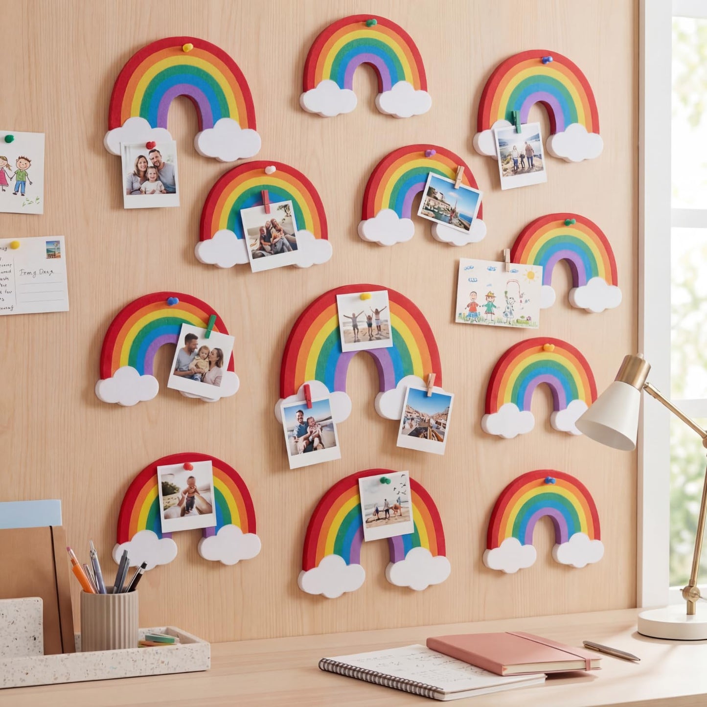 YooNotee 12 Pcs Rainbow Felt Wall Decor Rainbow Bulletin Board 3 Size Bohemian Nursery Decor Wall Hanging Supply for Nursery Bedroom Living Room Home Dorm Art