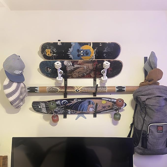 Skateboard Wall Mount, 6-Tier Skate Board Rack Wall Mount, Snowboard Storage Longboard Deck Organizer, Skateboard Wall Display Hanger Holder