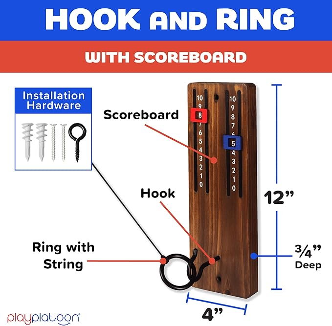 Play Platoon Hook and Ring Toss Bar Game for Adults - Wood Toss Ring Game for Adults - Perfect Home, Basements, & Bar Gifts