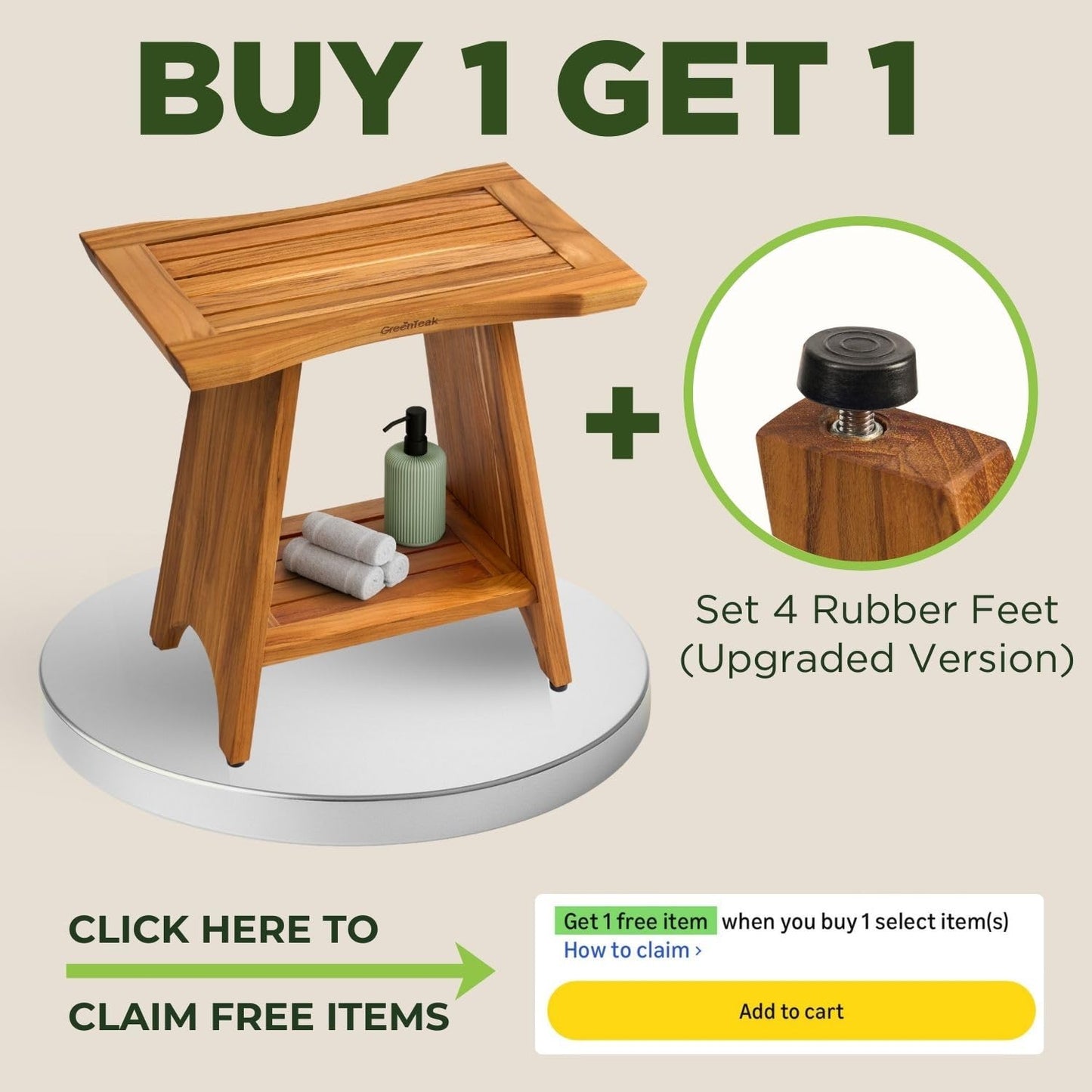 GREENTEAK Premium 18" Teak Wood Shower Bench, Waterproof Teak Shower Stool, Non-Slip Feet for Enhanced Safety, Spa Bath Seat for Bathroom, Indoor & Outdoor Use, 300 lb (Upgrade 18" 2-Tier, Straight)
