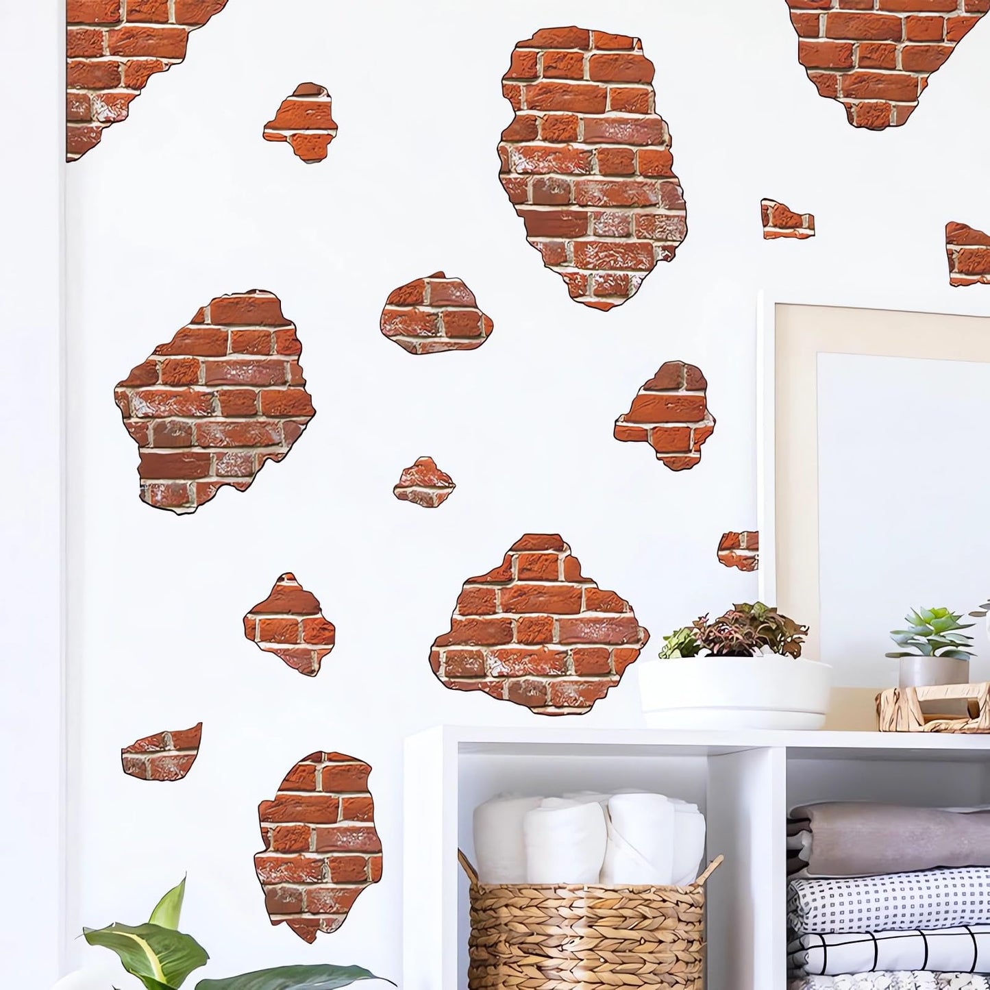 Retro Brickyard Faux Brick Wall Stickers, sacinora Brick Breakaway DIY Art Wall Decals Removable Vinyl Peel and Stick for Cafe Study Room Living Room Bedroom Home Decorations