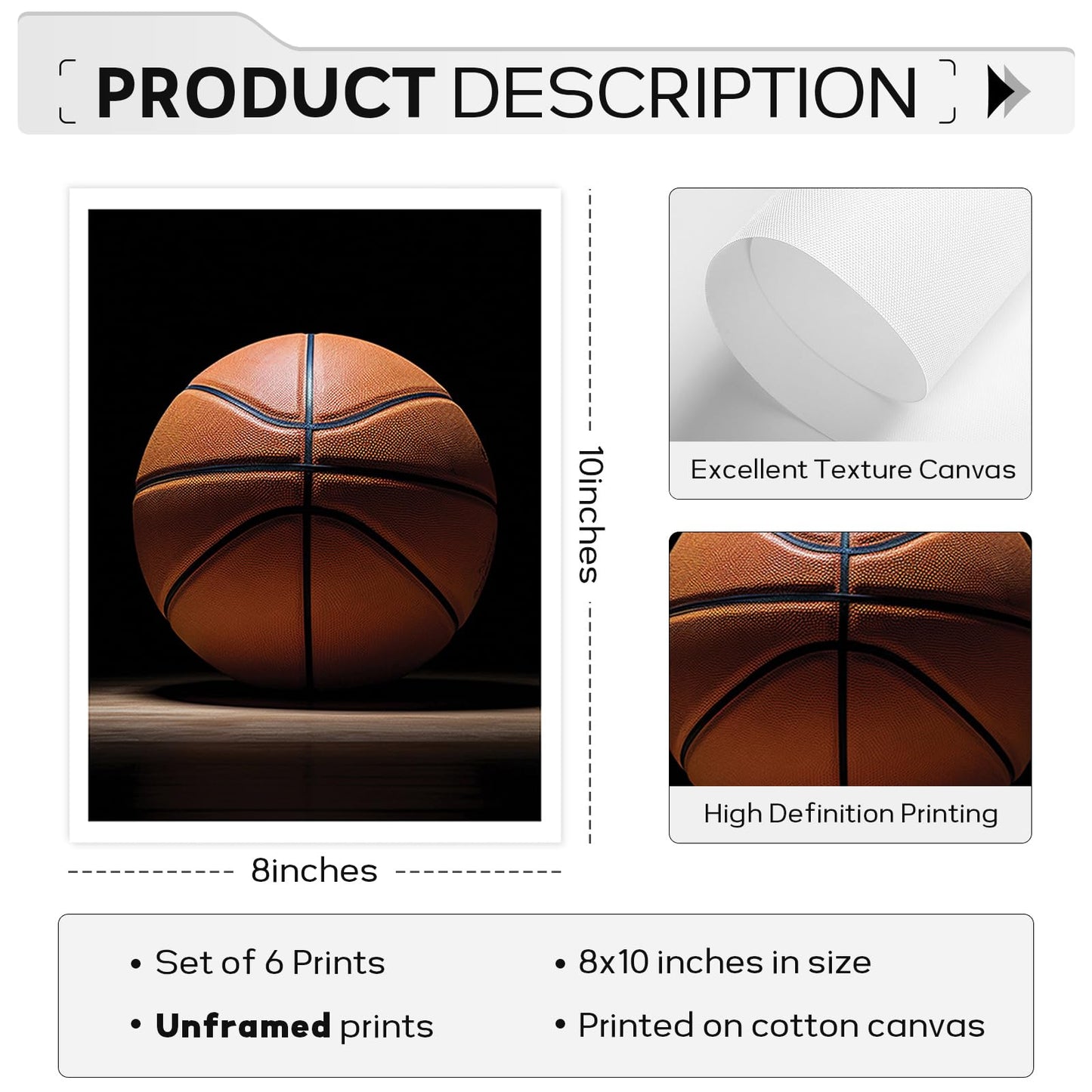 Basketball Wall Art Sports Canvas Poster Boys Room Wall Decor Inspirational Basketball Prints Motivational Quote Pictures Teen Sports Painting Black White Artwork for Kids Bedroom 8x10 Inch Unframed