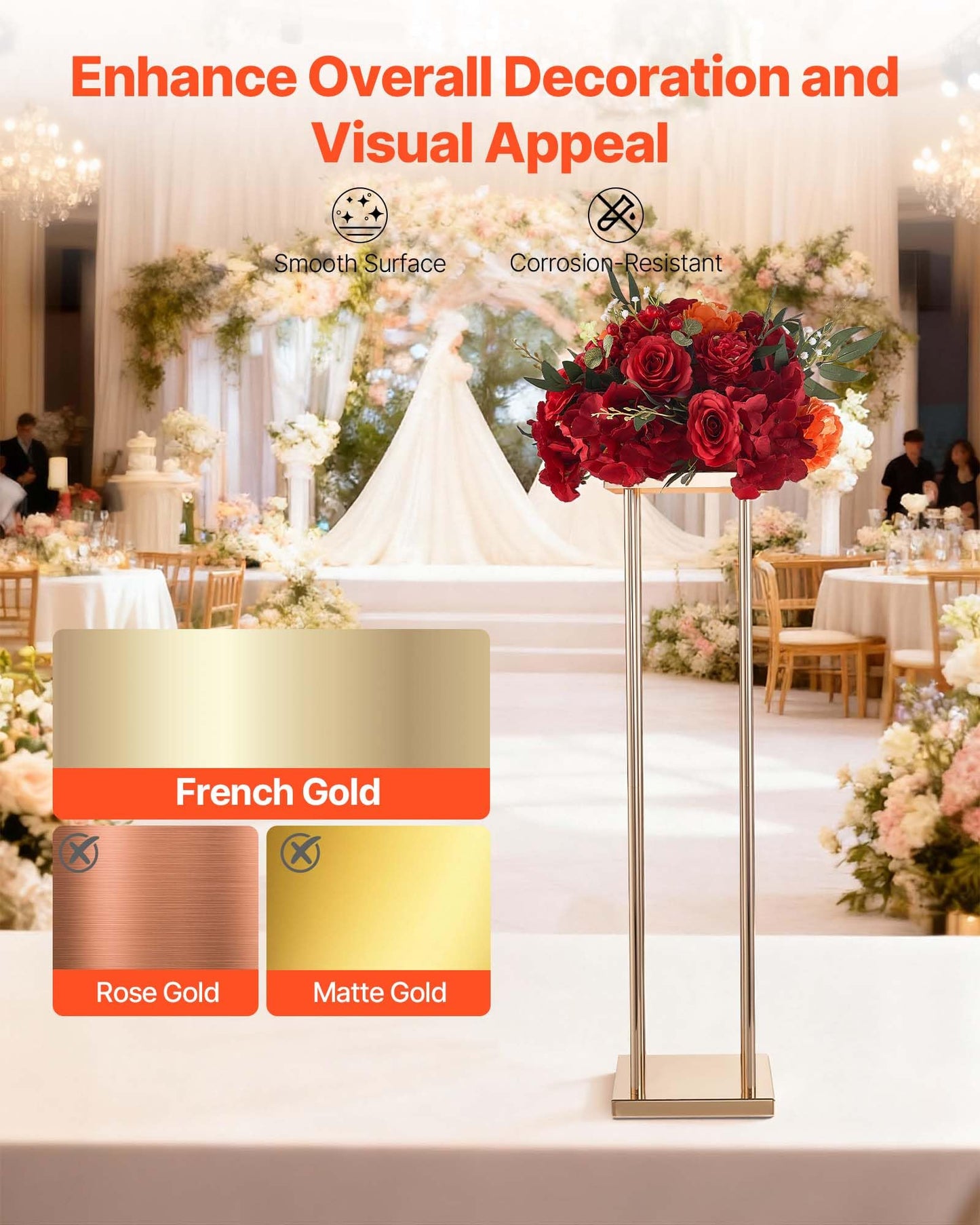 VEVOR Wedding Flower Stand, 10PCS 31.5-inch Column Flower Stand, Floral Stands with Metal Laminate,Cylindrical Cubic Floral Display Rack for Wedding, Party, Birthday, Home,French Gold Stands